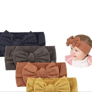 NEW Baby Girls’ Nylon Bow Headbands (5 Pieces)